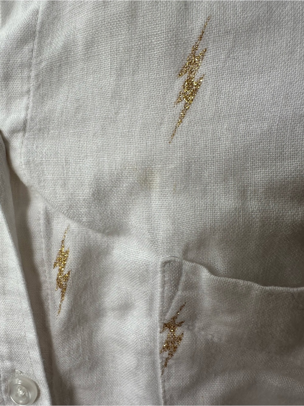 Rails White Gold Lightning Bolt Linen Blend Button Down Shirt Size M - Picture 6 of 12